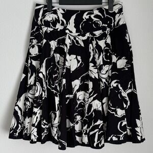 Lauren Ralph Lauren Women's 6 Black White Floral Full Circle Pleated Lined Skirt